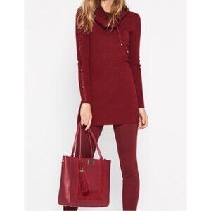 White House Black Market Maroon Cowl Neck Thick Sweater Tunic
